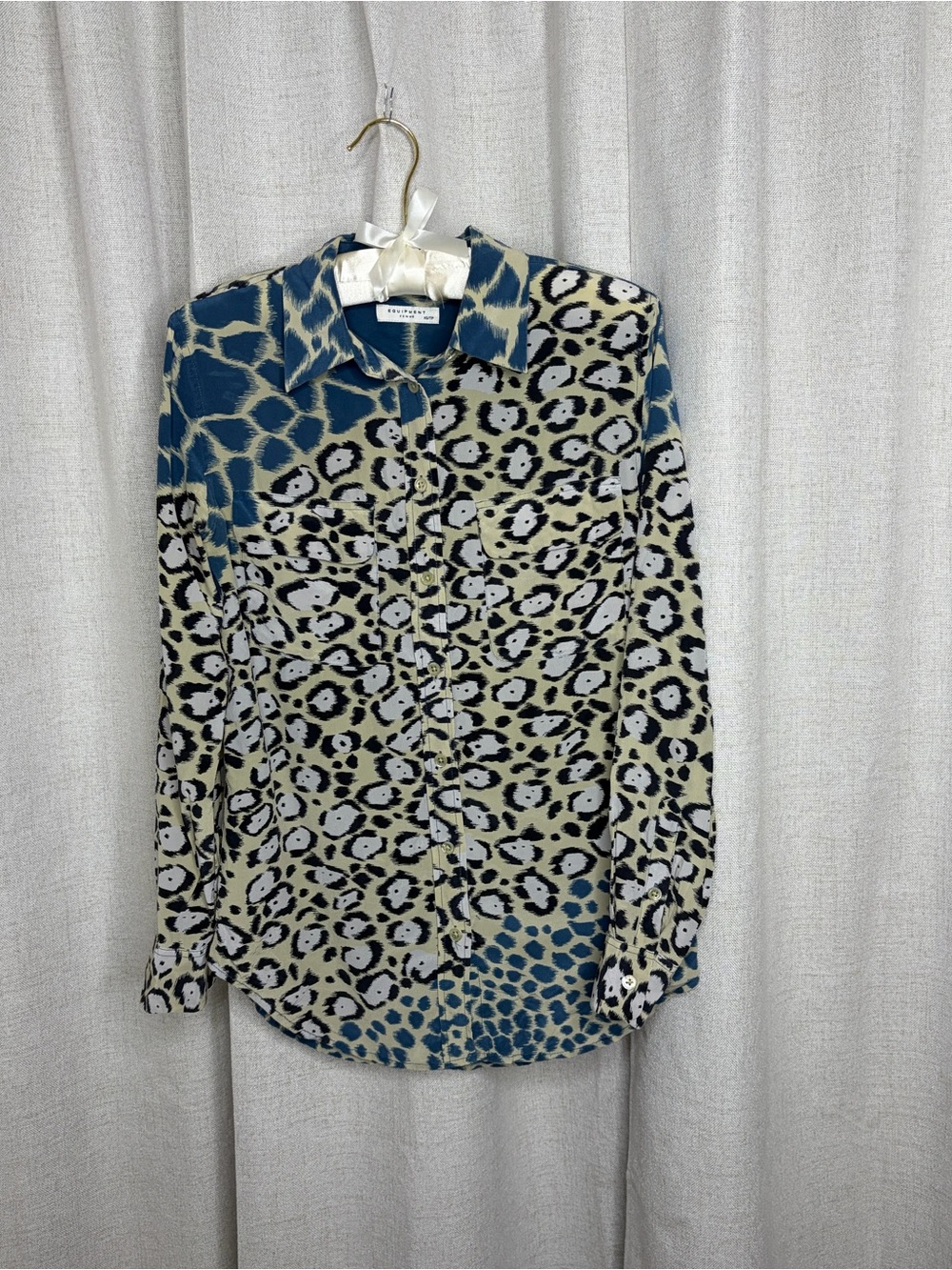 Equipment Silk Button-Down Shirt in Blue and Cream Abstract Print